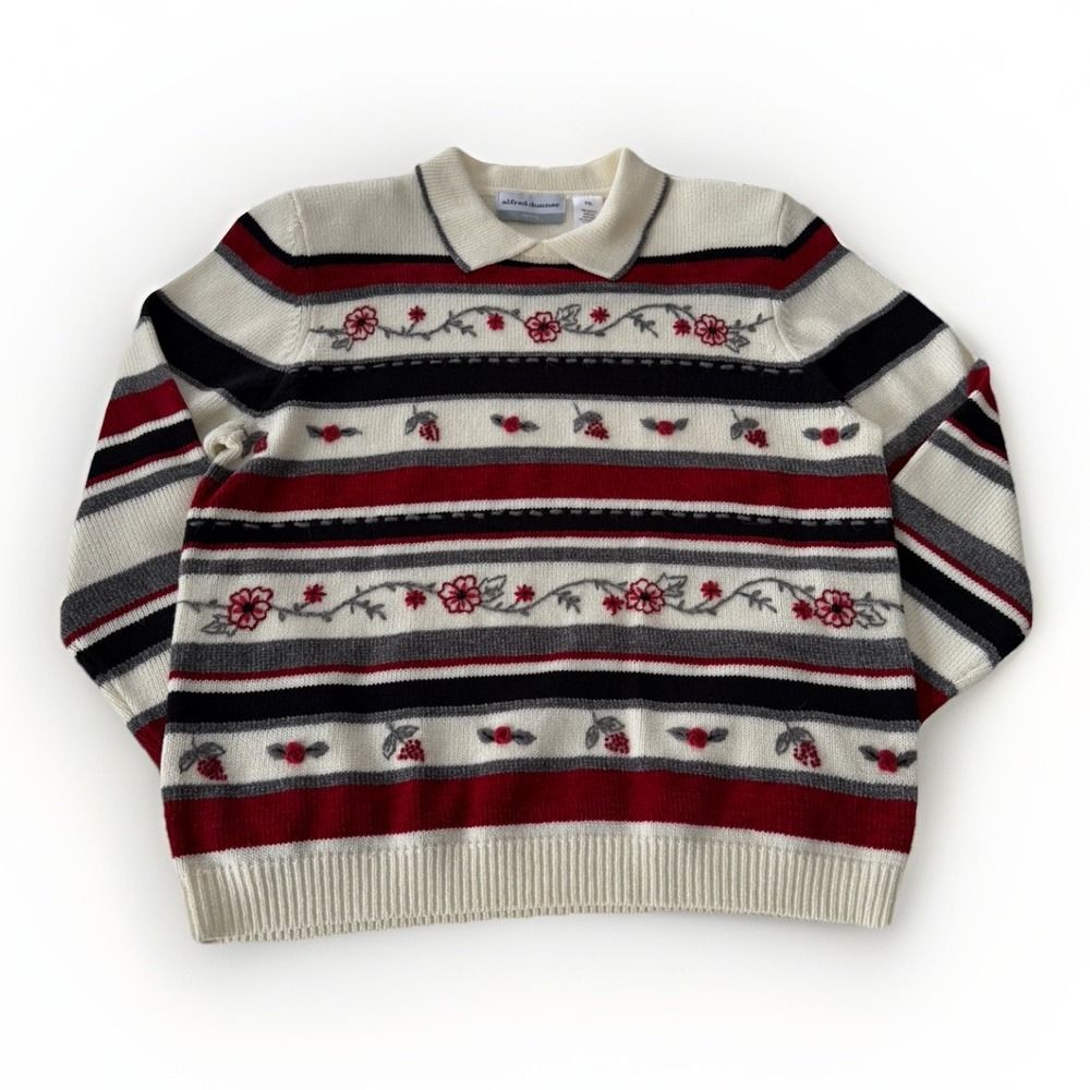 Vintage 80s/90s Alfred Dunner Women's Sweater Petite XL Embroidered Floral‎